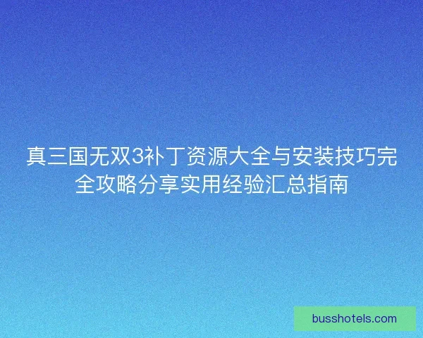 真三国无双3补丁资源大全与安装技巧完全攻略分享实用经验汇总指南